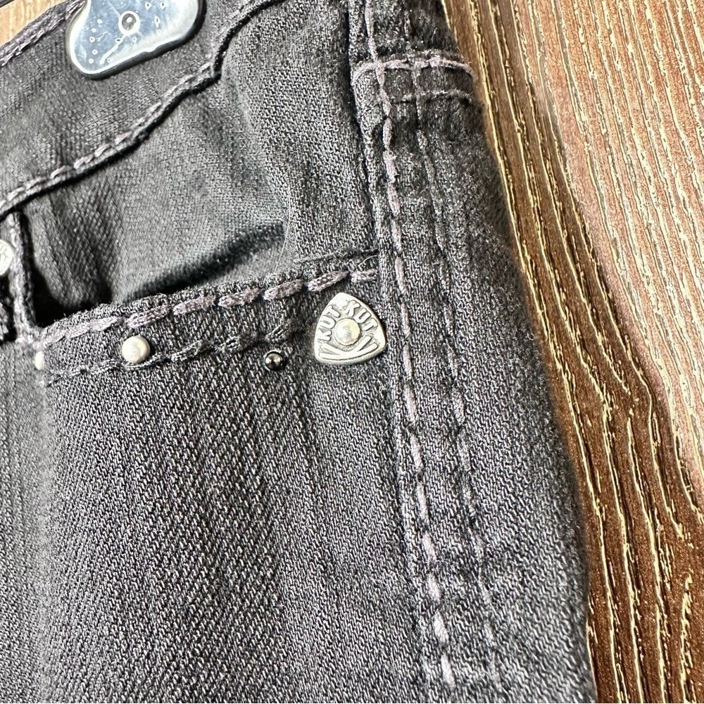 Y2K Embroidered Bootcut Denim Jeans Womens 6 Black Mid Rise Wide Leg Casual Pant - Picture 8 of 11